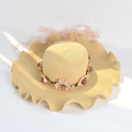 Halmhatt Dame Bredbremmet Solhatt UV-beskyttelse Sommer Sammenleggbar Strandhatt med Blomsterdekorasjon for Fritidsreiser