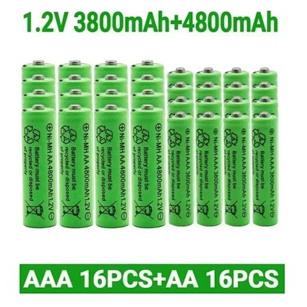 1,2V AA 4800mAh genopladelige NI-MH-batterier+1,2 V AAA 3800 MAh genopladeligt batteri NI-MH-batteri