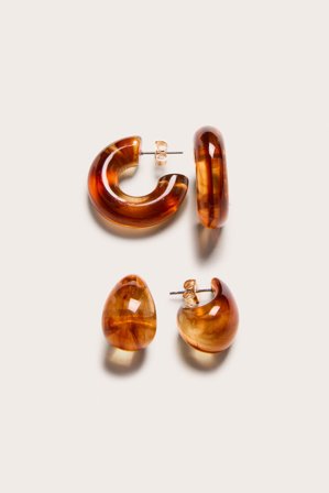 Kappahl | Meripihkanväriset korvakorut, 2 parin pakkaus Ruskea ONE SIZE | Ruskea