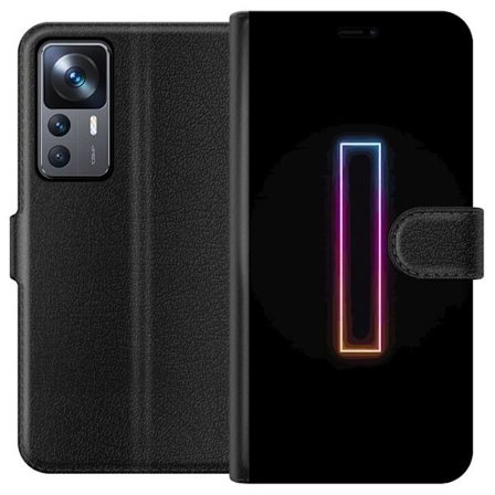 Kompatibel Tegnebogsetui til Xiaomi Xiaomi 12T Pro Minimalistisk neonbogstav I i regnbuefarver mod mørk baggrund