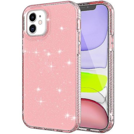 För kompatibel iPhone 12 Mini Transparent Glitter Pulver Skyddsfodral (rosa)