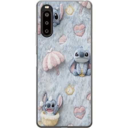 Kompatibel Mobilcover til Sony Xperia 10 II Stitch mønster med hjerter, paraplyer og pastelfarvet blød baggrund