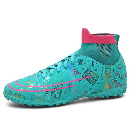 Fotbollsskor för män Fotbollsskor med hög ankel för vuxna Grästräning Sport Skor Sneakers 2J339 Cyan 45