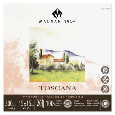 Magnani Watercolour Pad Toscana 100% Cotton 300g Rough 15x15cm 20 Sheets