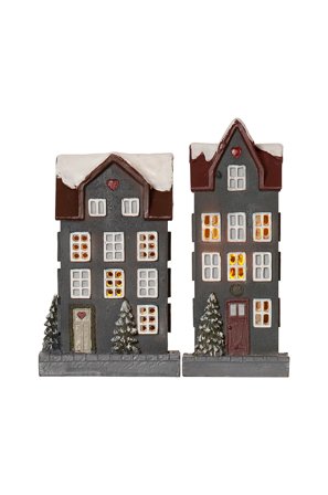 Star Trading - Koriste Hus Set x2 - Harmaa - Joulun koristevalot - - Homeroom