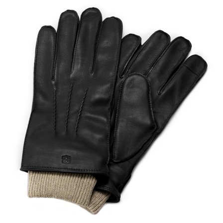 Guantes de cuero de Oveja Negros-Compatible con pantalla táctil para hombres - Guantes de invierno