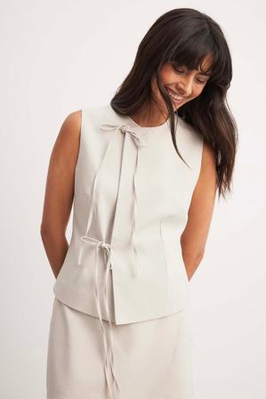 NA-KD Débardeur noué à col montant - Blouses - Beige - EU 32