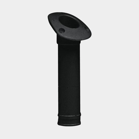 Flush Mount Rod Holder for boat, for 1 fishing rod, with angled flange + cap, plastic, black