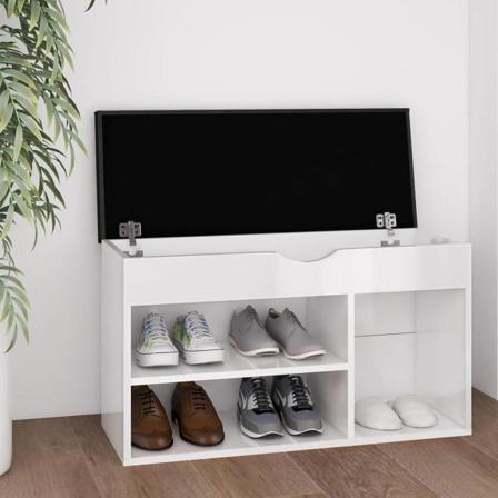 Vidaxl Skobänk Med Dyna Vit Högglans 80x30x47 Cm Spånskiva Vit
