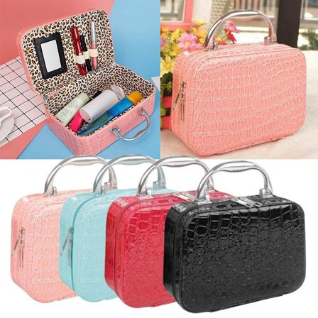 Kosmetisk väska med stor kapacitet case med spegel blue