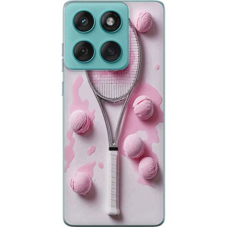 Kompatibel Mobilcover til Motorola Motorola Edge 60 Fusion Rosa glaskugler og tennisketsjer i et kreativt stillbillede med legende popfølelse og mode