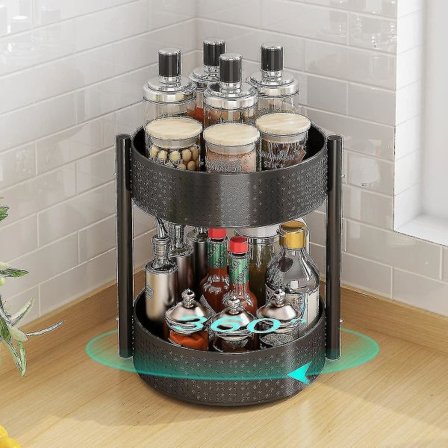 Roterende krydderistativ Krydderistativ med organizer i kulstofstål Køkkenkompatibilitet med opbevaringshylde kompatibilitet med krydderier, 