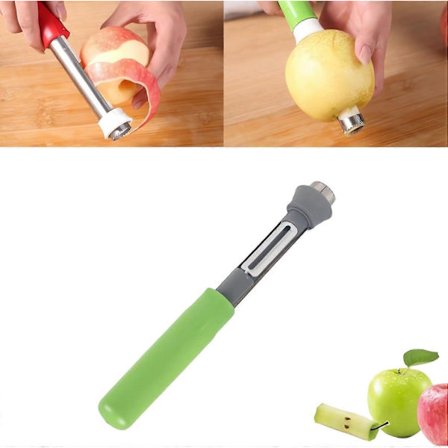 2 i 1 Æblekernefjernerværktøj, Kernefrøfjerner i rustfrit stål til frugt, pære og kerne, Robust æblekerner (Grøn B)