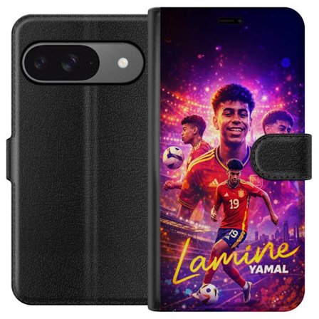 Kompatibelt Lommeboketui til Google Google Pixel 9 Lamine Yamal fotballplakat i spansk landslagstøy med dynamisk handling, fargerik sportsillustrasjo