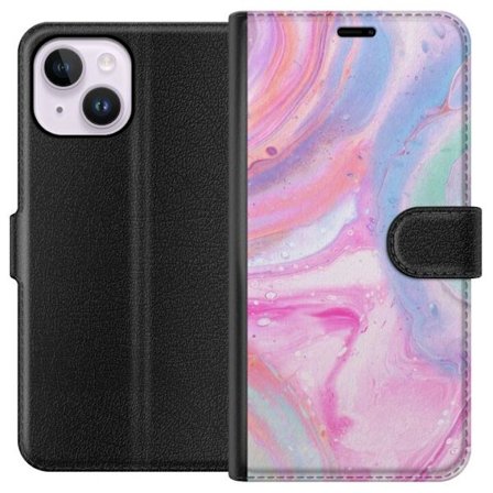 Kompatibel Tegnebogsetui til Apple Apple iPhone 15 Plus Abstrakt pastelfarvet marmor kunst med flydende akryl effekt i lyserød, blå og grøn til mod
