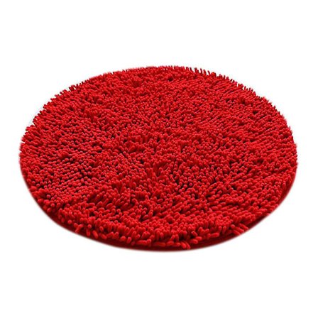 Rund halkfri mikrofiber Shaggy badmatta Absorberande matta Dia. 60cm Röd -ES