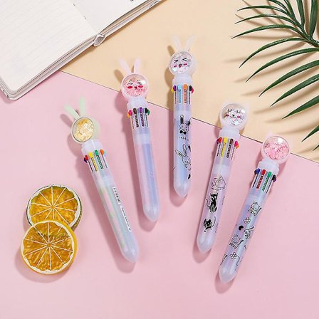 0,7 mm 10-i-1 Flerfarvet Kuglepen 10 Farver Sød Tegneserie Udtrækkelig Kuglepen Skole