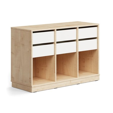 Student storage CASPER, 6 drawers, 3 compartments, base frame, birch/white