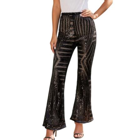 Kvinnor Hippie Byxor Vik-Over midja Bell Bottom Ben black L