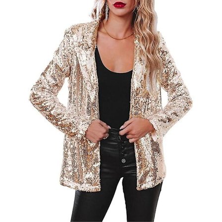 Kvinders Sequinjakke, Glitter Sparkle Casual Langærmet Blazer Frakke