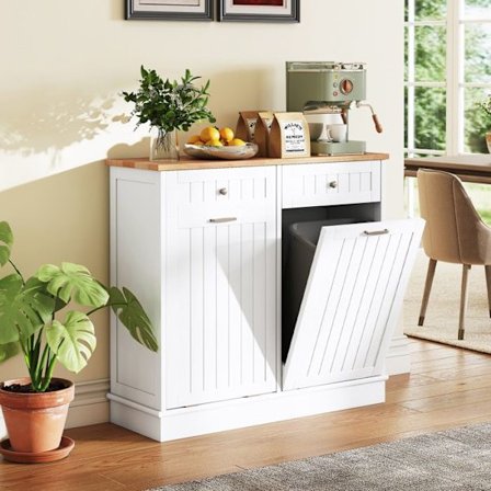 Köksbuffé för Soptunnor 42L COSTWAY, 2 Lådor, Köksskåp med Arbetsbänk, Skärbräda, utan Soptunna