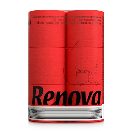 Punainen WC-paperi Renova Premium 16,1m 3-kerroksinen 140 arkkia 6 rullaa