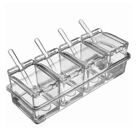 4-i-1 Krydderoppbevaringsboks Multifunksjonell Forseglet Krydderkrukke med Lokk Kjøkkenoppbevaringsverktøy