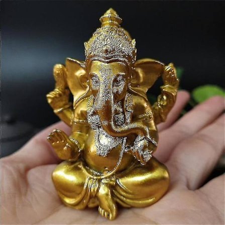 Gyllene Ganesha Staty - Buddha Elefant Gud Staty, Ganesh Figurer Resin
