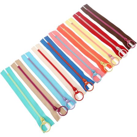 10-pack Resin-Blixtlås i 10 Olika Färger 15cm med Ring