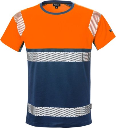 Fristads Herr Varsel T-shirt 7518 THV, klass 1, Varsel Orange/Marinblå