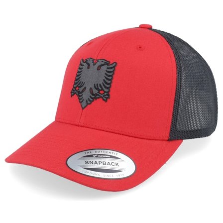 Iconic - Albanian Eagle Patch Red/Black Trucker Trucker Red Cap - @ Hatstore