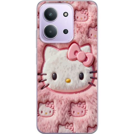 Yhteensopiva Puhelinkuori Xiaomi Redmi 15C Hello Kitty vaaleanpunainen pörröinen tausta, jossa on ikoninen kasvot ja kawaii-esteettisyys