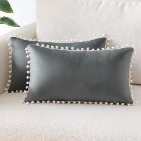 (30x50 cm, Mørkegrå) Sett med 2 dekorative putetrekk Myke fløyel Pom Poms Putetrekk Hjemmedekor Dekselputer for sofa seng stol soverom Livin