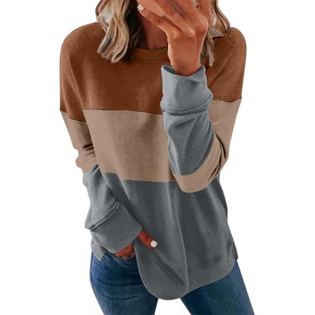 Långärmad Baggy Sweatshirt För Kvinnor Colorblock Patchwork T-shirt