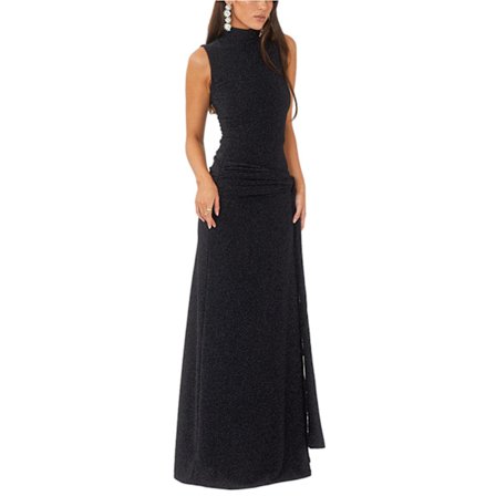 Kvinner Slim Kjole Høy Hals uten Ermer Lange Kjoler