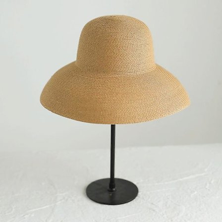 Hepburn handgjord halmhatt herr retro stor tak strand solhatt enfärgad rund topp fiskare keps semester hopfällbar gorras(khaki)