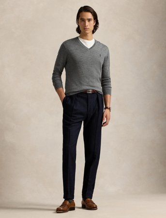 Polo Ralph Lauren Slim Fit Washable Wool V-Neck Sweater - Grey - M