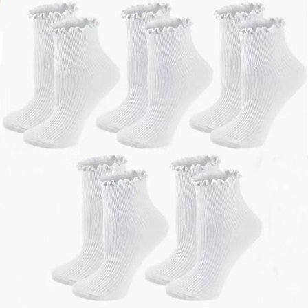 Hvid-5 Par;Størrelse:One Size-5 Par dame bomulds sokker med flæser og pynt i sort og hvid, sjove og moderne ankelsokker til hverdagsbrug