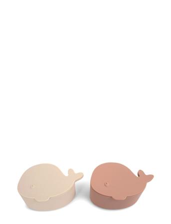 Filibabba Set Of 2 Silic Mini Snackboxes - Christian The Whale - Blush Rosa