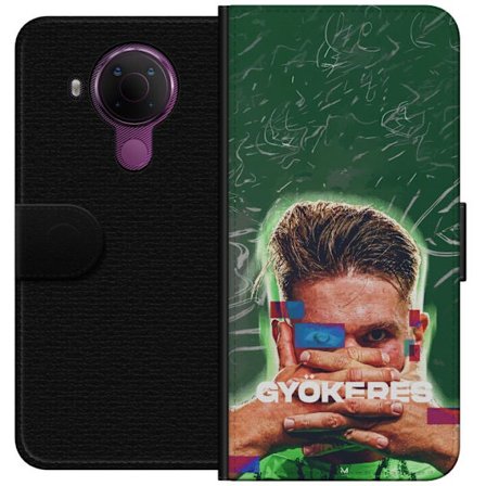 Kompatibel Tegnebogsetui til Nokia 5.4 Lamine Yamal i Barcelona-trøje med neonlys og røde og blå lyn i dramatisk effekt