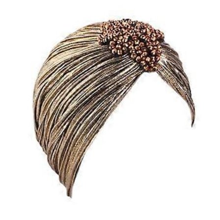 Lyxig Strass Hatt Trendig Huvudduk Hatt Dam Huvudbonad Muslimsk Hatt för Kemopatienter och Modeaccessoar Djup Guld (Djup Guld)