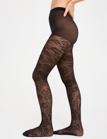 Lindex Tights 30 Den Spring Floral - Black - L
