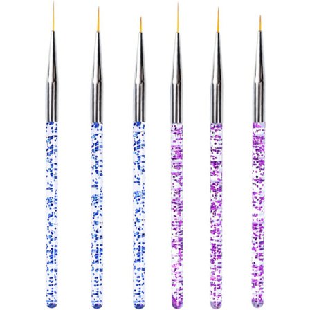 6 stk. detalje neglebørster, professionelle pensler, detalje neglebørstesæt til DIY neglekunstdesign