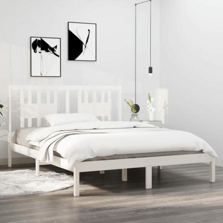 Vidaxl Sängram Vit Massiv Furu 140x200 Cm Vit
