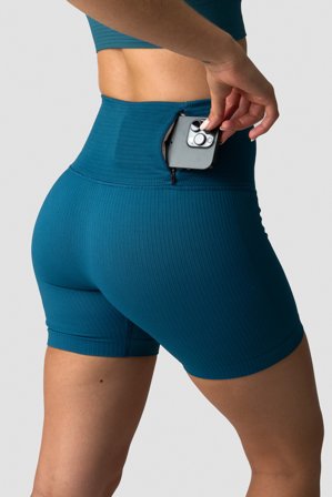 ICANIWILL - Ribbed Define Seamless Pocket Shorts Teal Blue- Shorts - Dames - sportkleding van ICIW