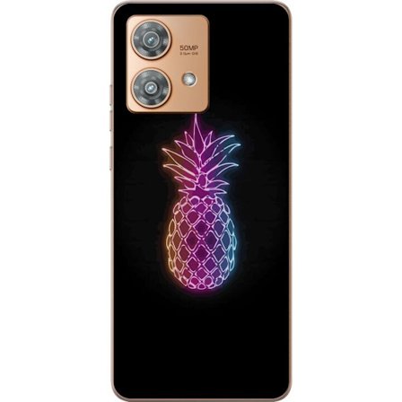 Kompatibelt Mobildeksel til Motorola Edge 40 Neo Neonlysillustrasjon av ananas i fargerikt lys mot svart bakgrunn