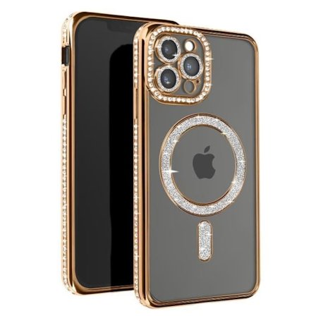 AVIZAR Skyddsfodral för iPhone 12 Pro Max - Gold Rhinestone Contour - MagSafe-kompatibel