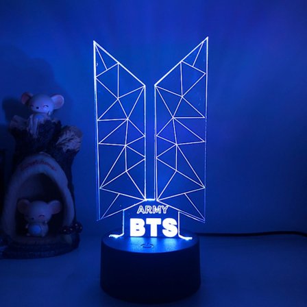 Shxx 3D LED Natlampe Bts Sanger Ungdomsliga 3D Illusion Lampe Fjernbetjening Til Fans Soveværelse Dekoration B091-23