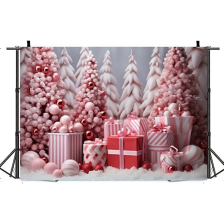 Vinter Julefotografering Bakgrunn Rosa Julegaver Godteri Juletre Bursdagsbanner