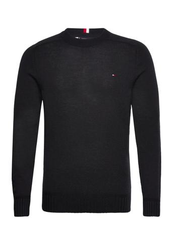 Multi Htr Merino Crew Neck Strikkegenser M. Rund Krage Svart Tommy Hilfiger*Betinget Tilbud
